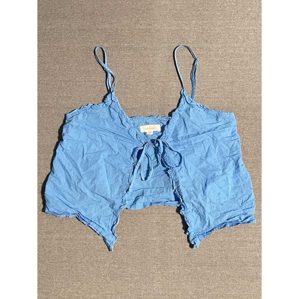 Colsie Blue Tie Front Cami Top XS Ruffle Trim Lightweight‎ Bralette Style